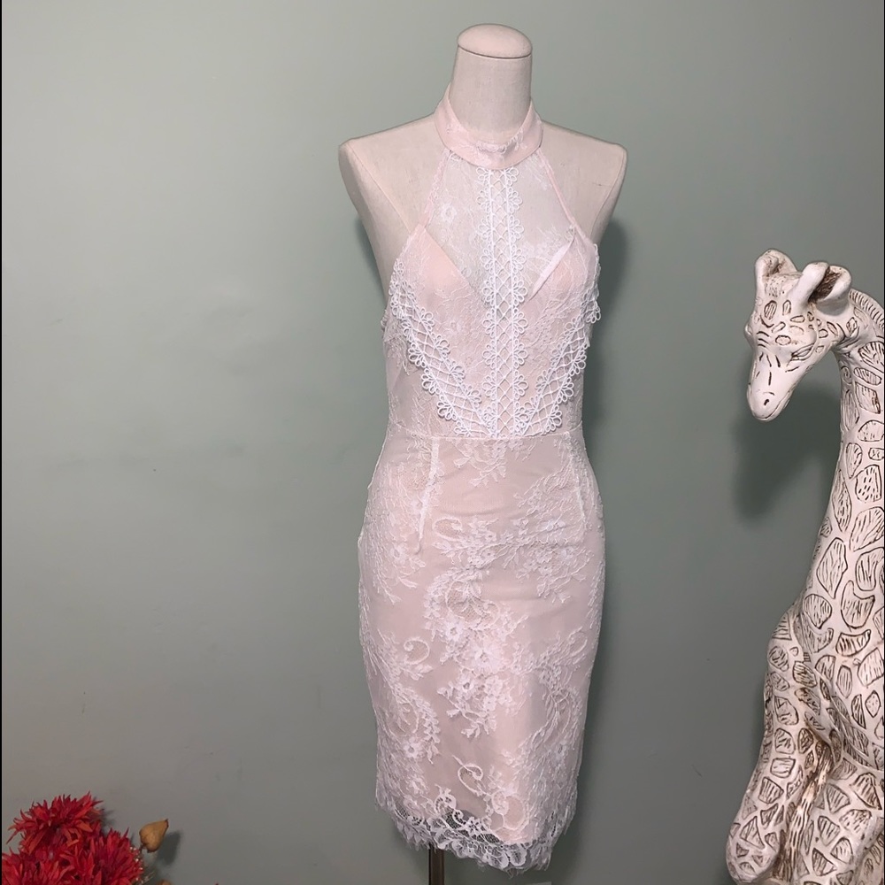 Mini open back lace dress